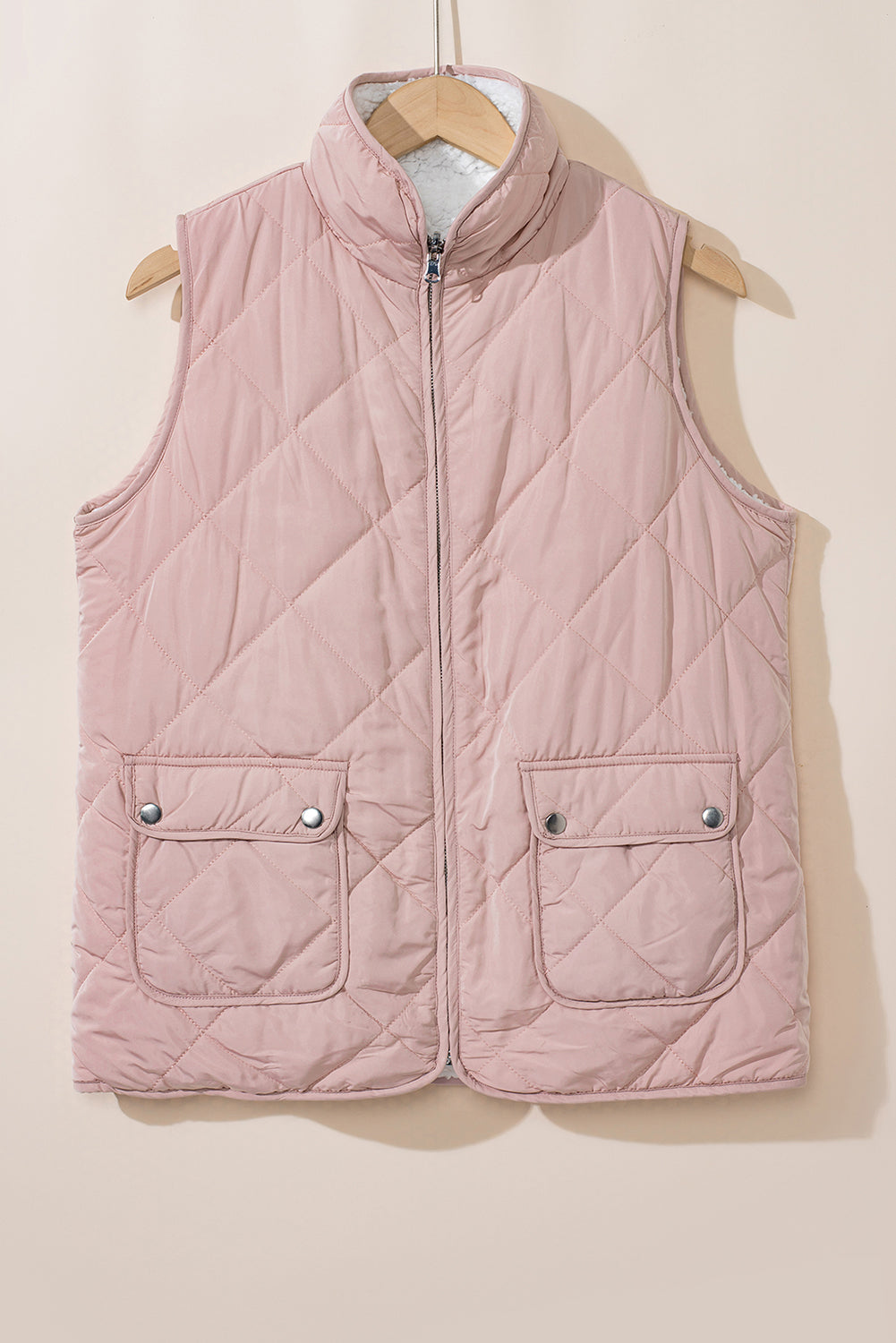 Pink Fleece Lined Quilted Vest Coats | Smoke Gray