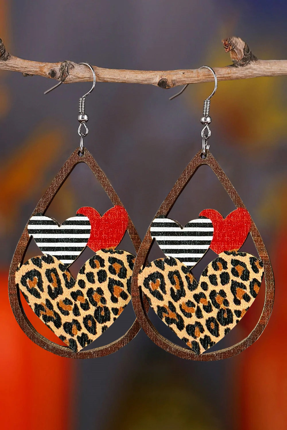 Heart Shape Hollowed Valentine Day Earrings | Leopard