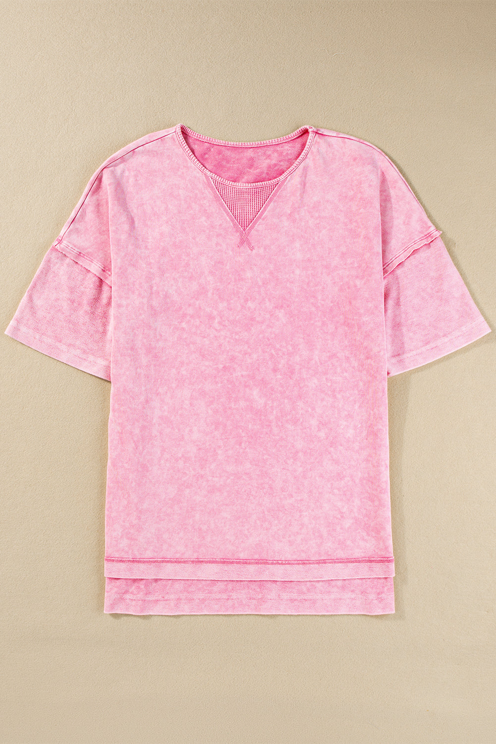 Mineral Wash Exposed Seam Drop Shoulder Oversized Tee | Strawberry Pink