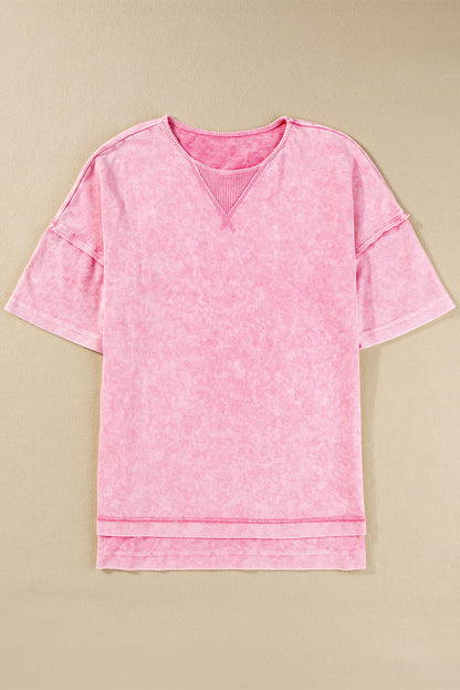 Mineral Wash Exposed Seam Drop Shoulder Oversized Tee | Strawberry Pink