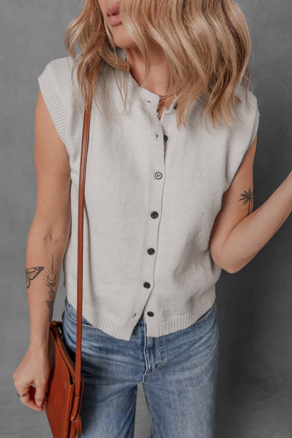 Button Up O Neck Sweater Vest | Jet Stream