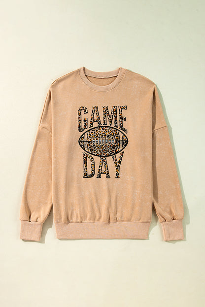 Loose Leopard Rugby Football Game Day Graphic Sweatshirt | Khaki