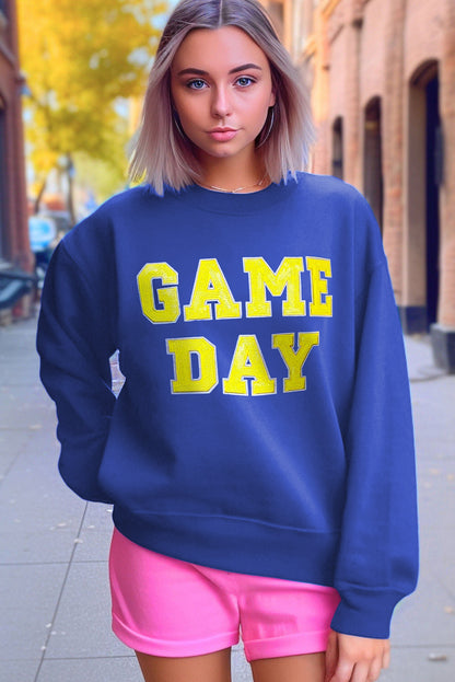 Game Day Crew Neck Graphic Pullover Sweatshirt | Dark Blue