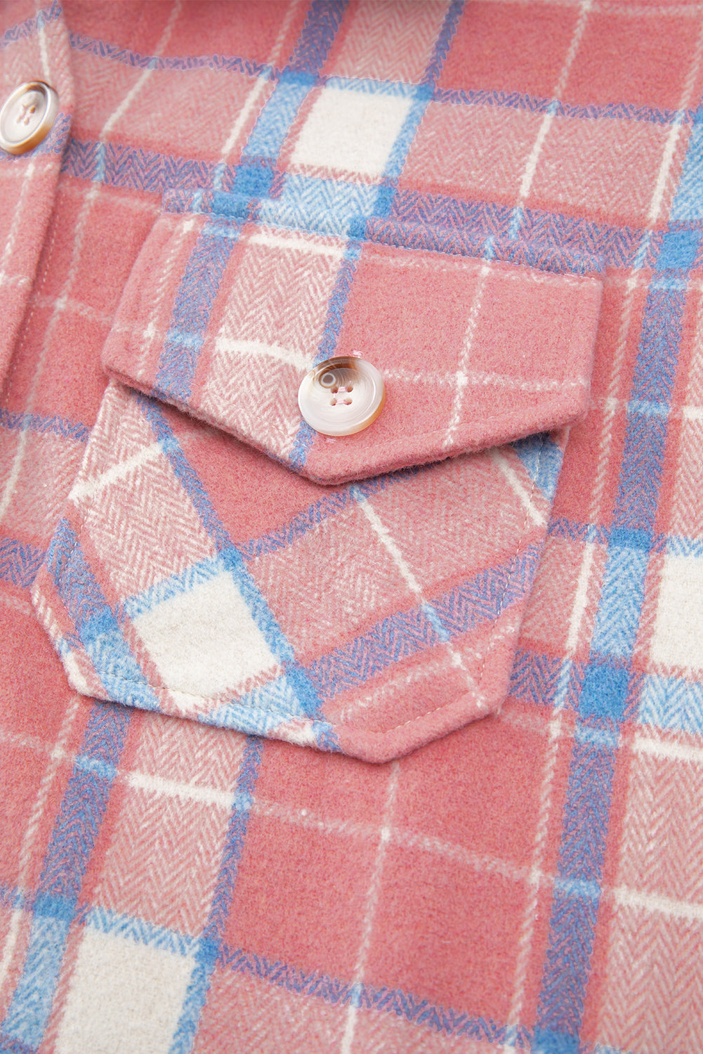 Plaid Flap Pocket Button Up Shacket | Pink