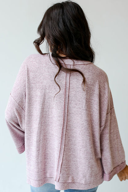 Exposed Seam Drop Shoulder Wide Long Sleeve T Shirt | Orchid Petal