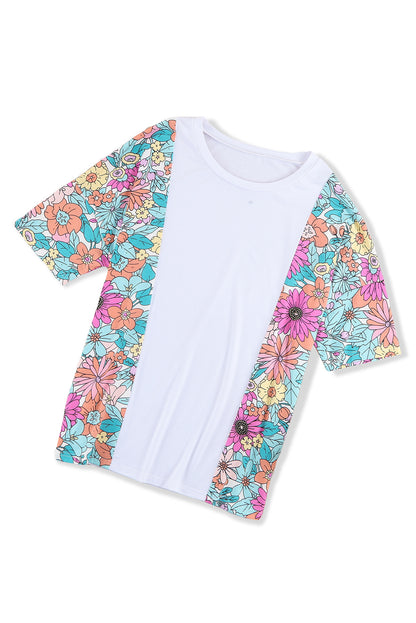 Floral Print Patchwork Short Sleeve Top | White