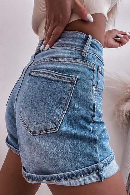 Rhinestone Embellished Denim Shorts | Ashleigh Blue