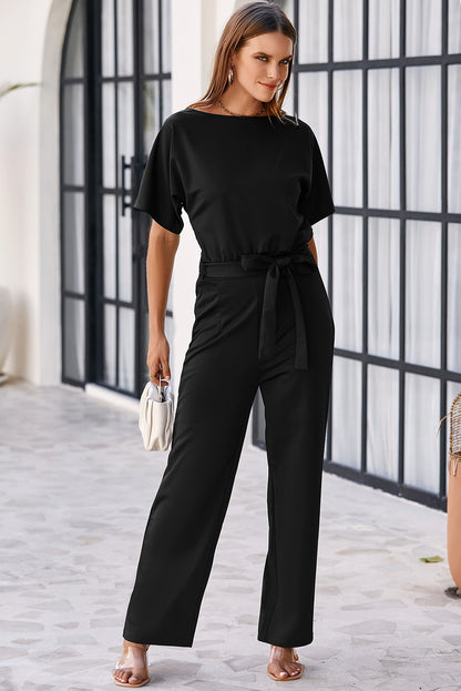 Belted Wide Leg Jumpsuit | Black