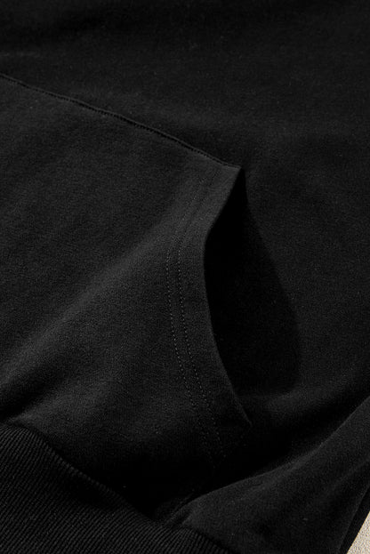 Zip-Up Stand Neck Kangaroo Pocket Sweatshirt | Black