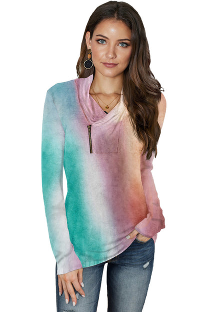 Tie-Dye Print Zipper Pullover Top | Purple