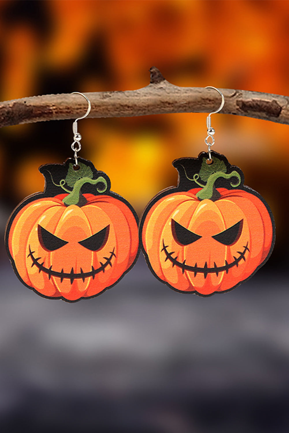 Halloween Pumpkin Face Hook Earrings | Orange