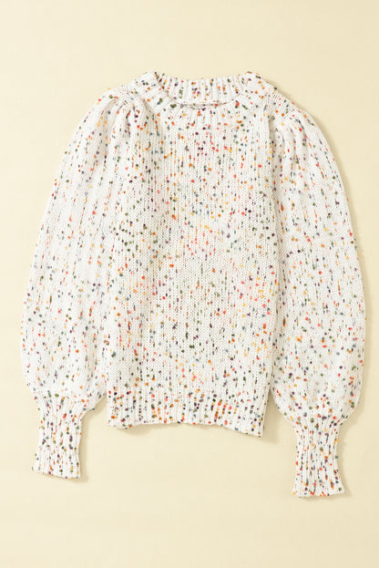 Colourful Confetti Dots Cable Knit Crew Neck Sweater | Beige