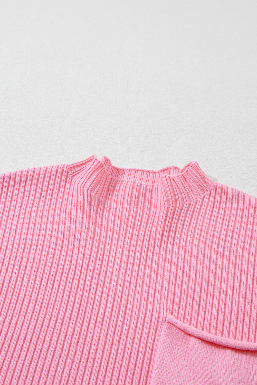 Patch Pocket Ribbed Knit Short Sleeve Sweater | Pink