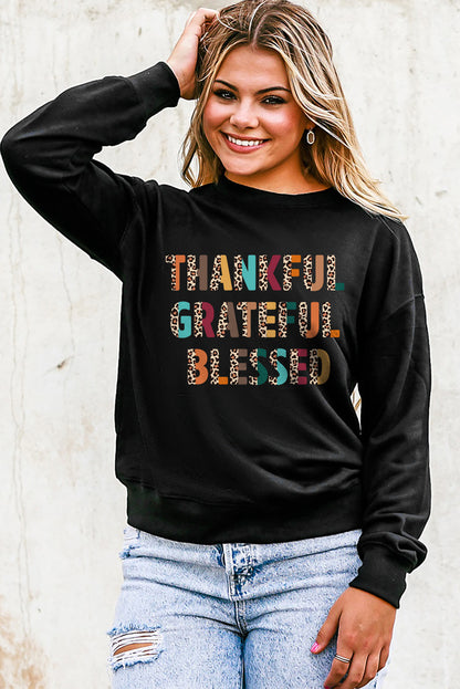 Leopard Tankful Grateful Blessed Graphic Sweatshirt | Black