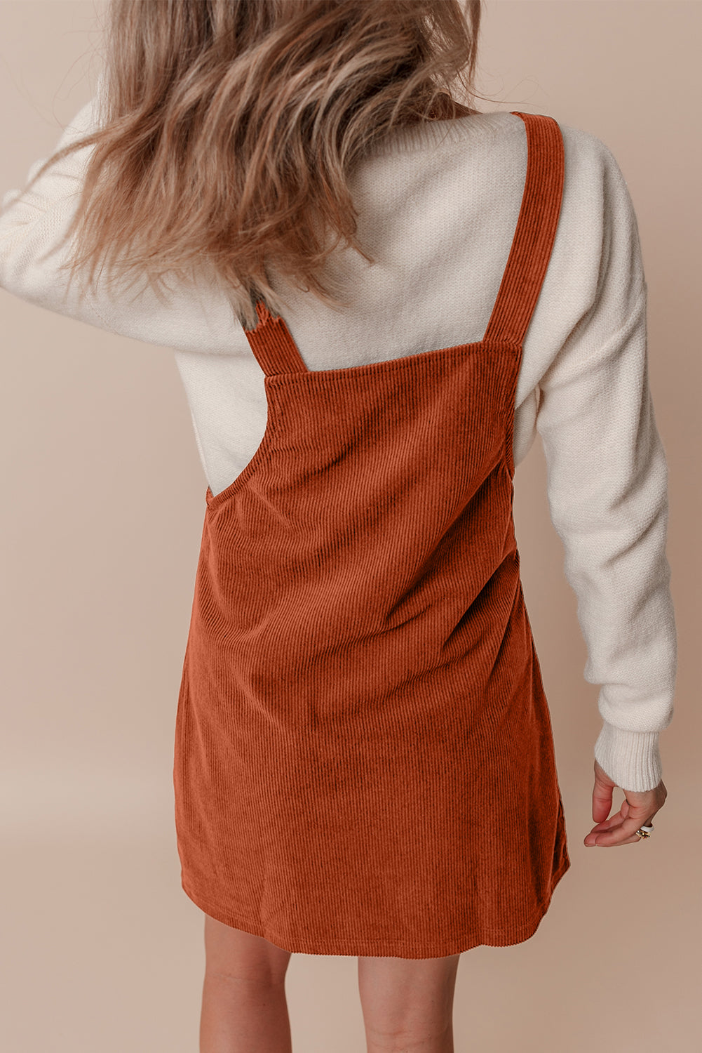 Solid Front Pockets Sleeveless Corduroy Overall Dress | Cinnamon