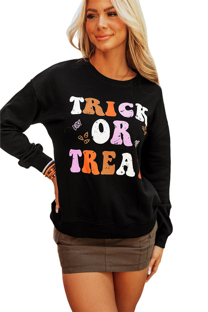 Trick Or Treat Graphic Crewneck Halloween Sweatshirt | Black