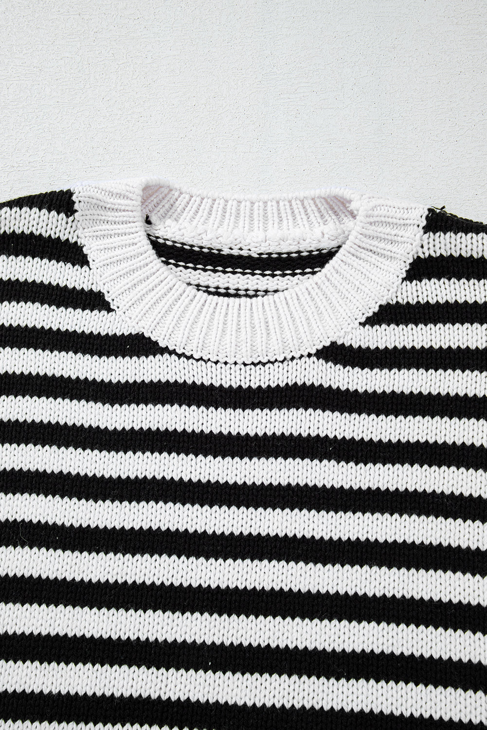 Black White Striped Drop Shoulder Bishop Sleeve Knit Sweater | Black white