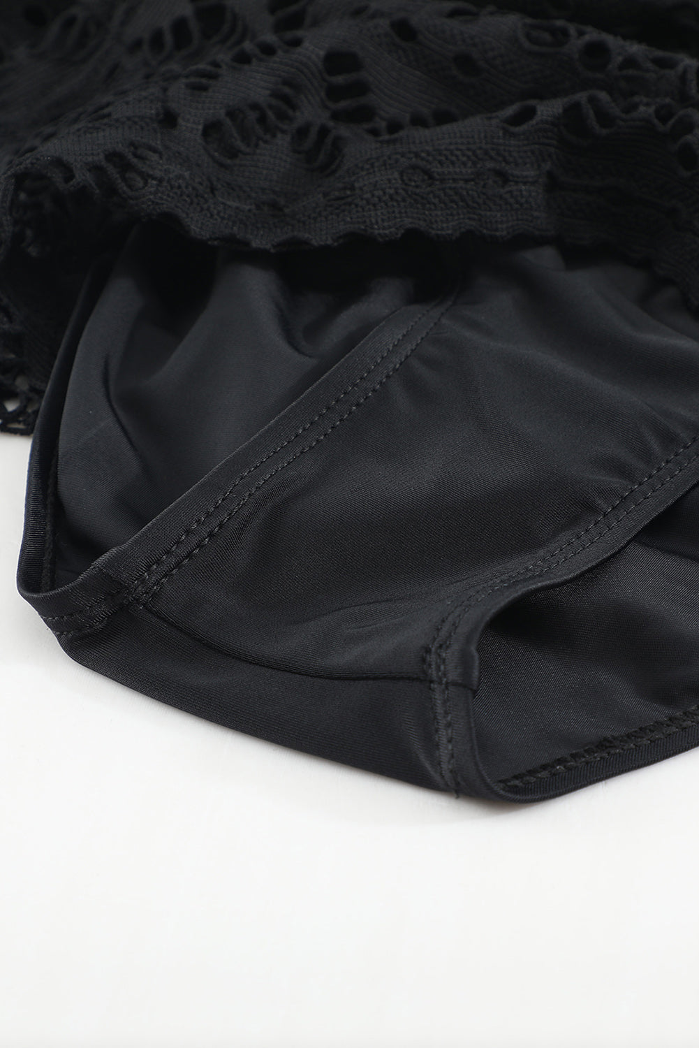 Lace Shorts Attached Swim Bottom | Black