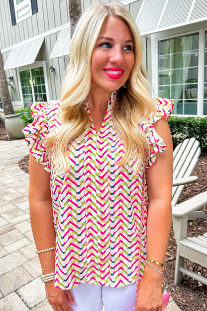 Chevron Print Ruffled Sleeve Blouse | Multicolour