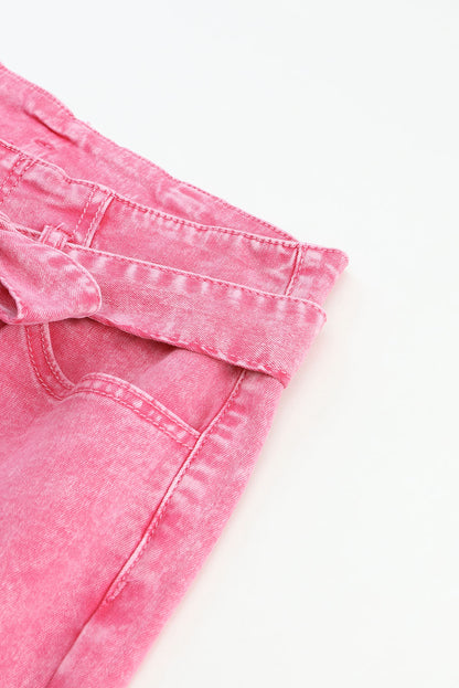 Flare Leg High Waist Front Knot Casual Jeans | Pink