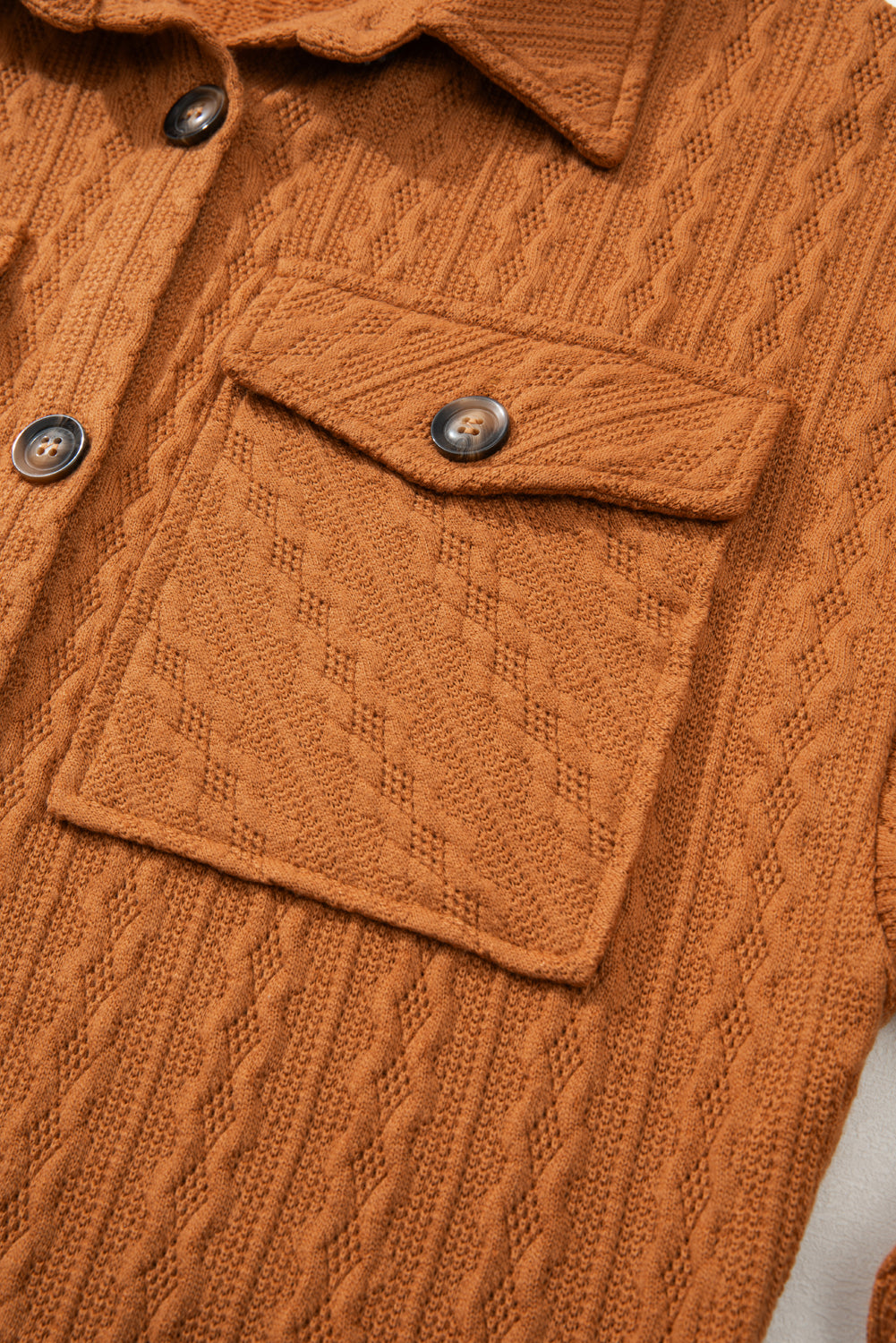 Textured Knit Oversize Flap Pocket Shacket | Orange