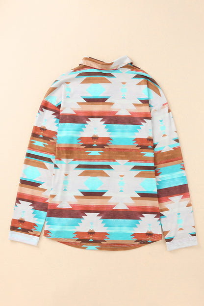 Aztec Print Buttoned Pocket Chest Long Sleeve Shirt | Multicolour