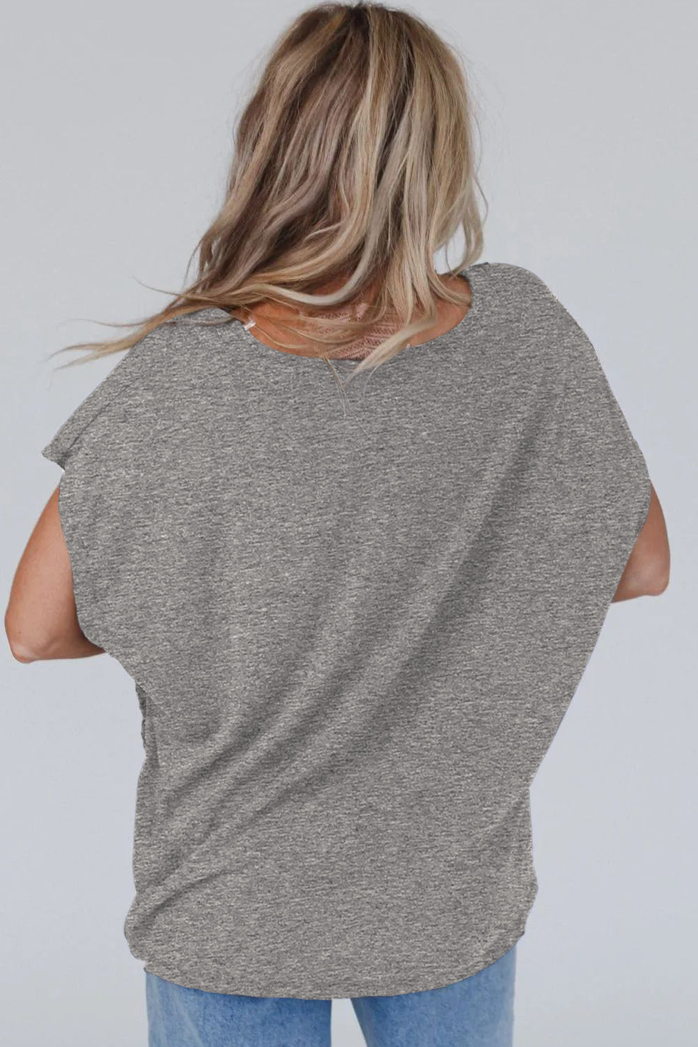 Crochet Lace Detail Oversized Tee | Gray