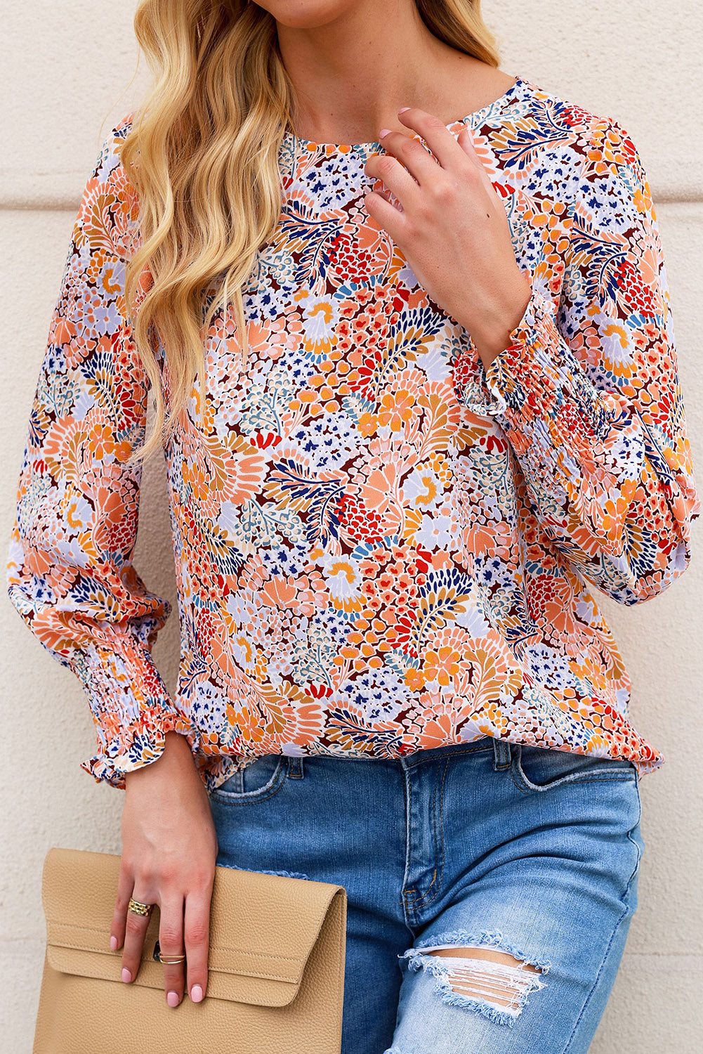 Puff Sleeve Floral Blouse | Sky Blue