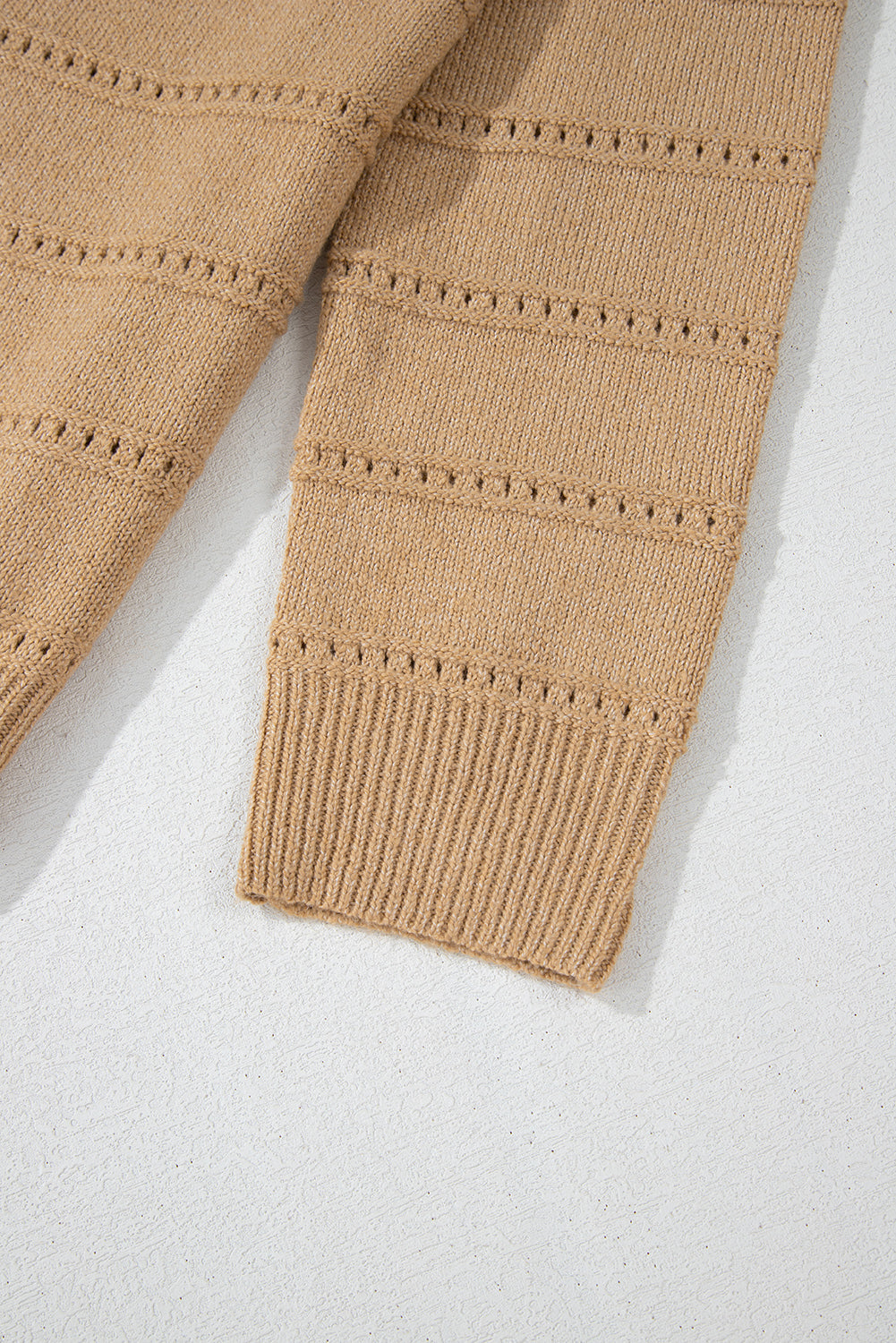 Boat Neck Drop Shoulder Pointelle Knit Sweater | Pale Khaki