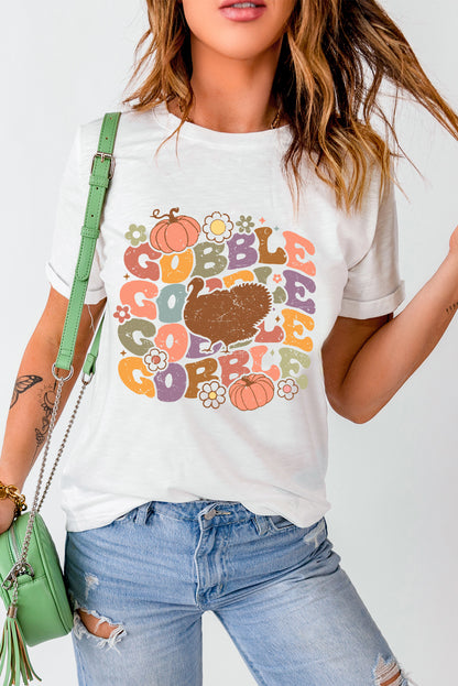 Thanksgiving Gobble Turkey Graphic Tee | White