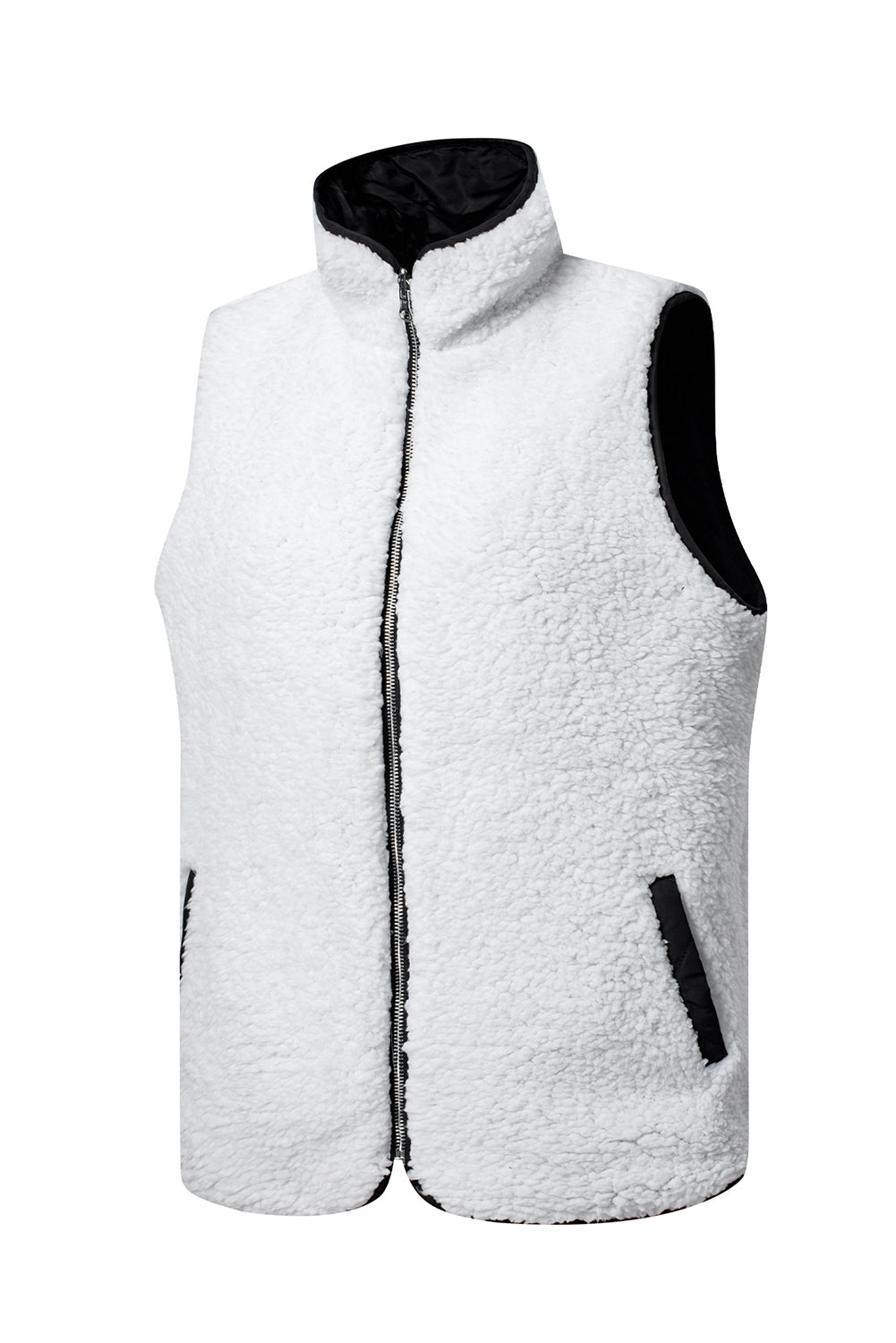 Fleece Lined Quilted Zip Up Vest Coat | Black