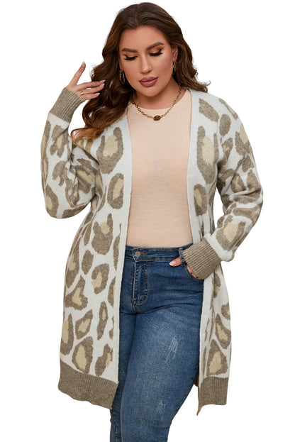 Plus Size Leopard Pattern Cardigan | Beige