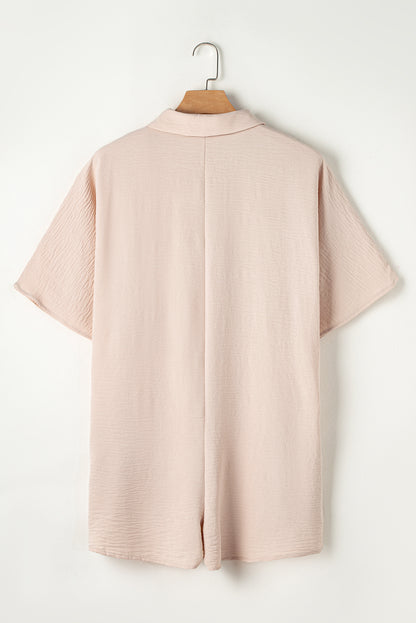 Half Button Collared Loose Romper | Apricot