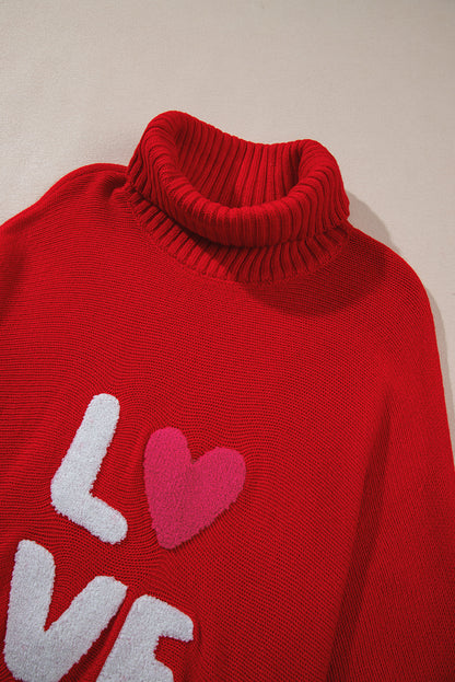 Valentine Love Letter Embroidered High Neck Sweater | Racing Red