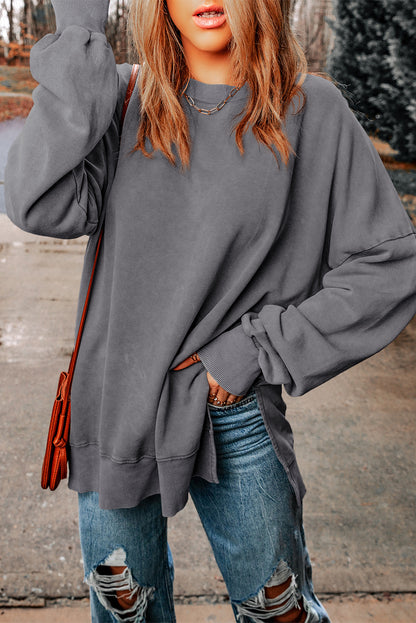 Drop Shoulder Ribbed Trim Oversized Sweatshirt | Gray