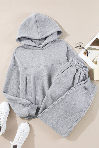 Solid Exposed Seams Hoodie And Joggers Activewear Set | Gray