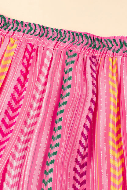 Boho Printed Tasseled Drawstring Ruffled Maxi Skirt | Pink