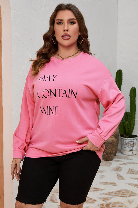 Pink May Contain Wine Crew Neck Plus Size Sweatshirt