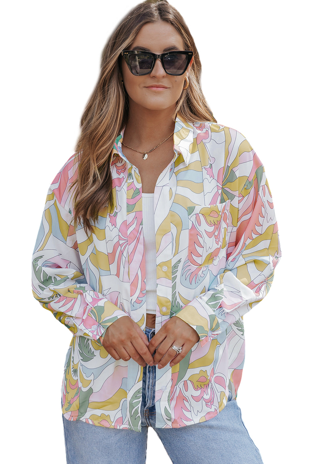 Abstract Printed Turn-Down Collar Loose Shirt | Multicolour