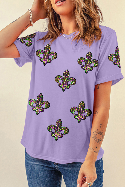 Sequined Fleur De Lis Mardi Gras Fashion Tee | Wisteria