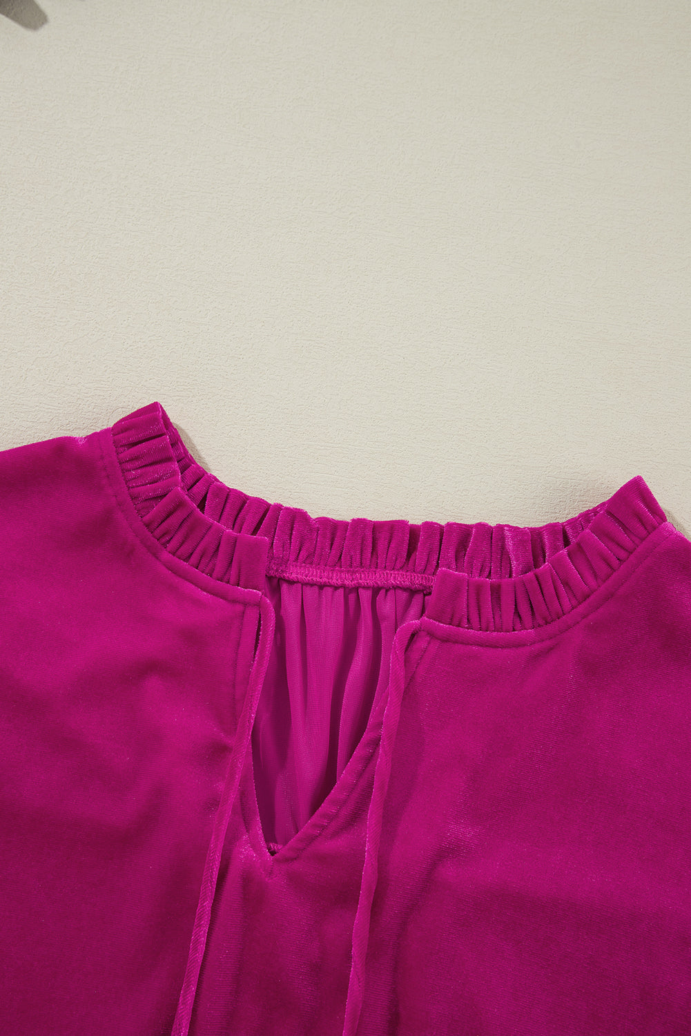 Plus Size Ruffled Sleeve V Neck Velvet Blouse | Bright Pink