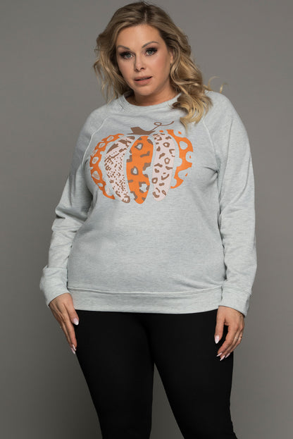 Halloween Pumpkin Leopard Print Plus Size Sweatshirt | Gray