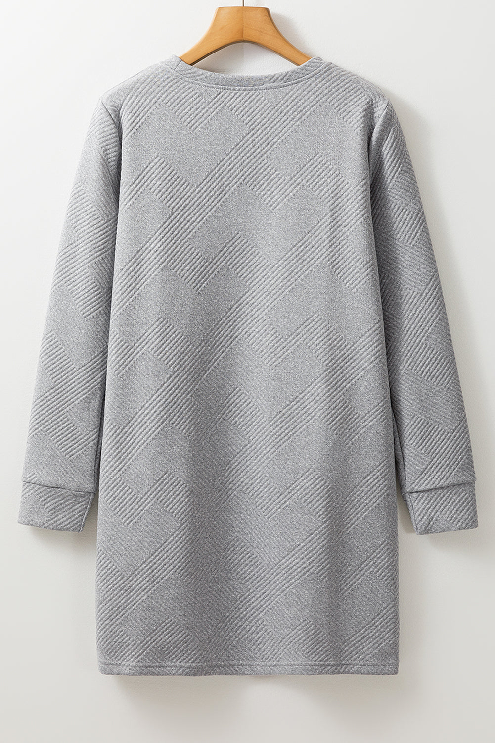 Solid Colour Textured Long Sleeve Shift Dress | Gray