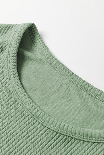 Plus Size Corded Knit Pocketed Crew Neck Top | Clearly Aqua