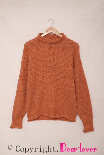 Oversized Chunky Batwing Long Sleeve Turtleneck Sweater | Orange