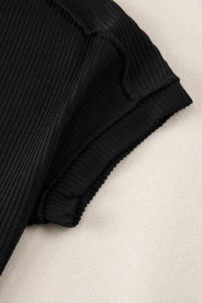 Textured Knit Exposed Stitching T-Shirt | Black