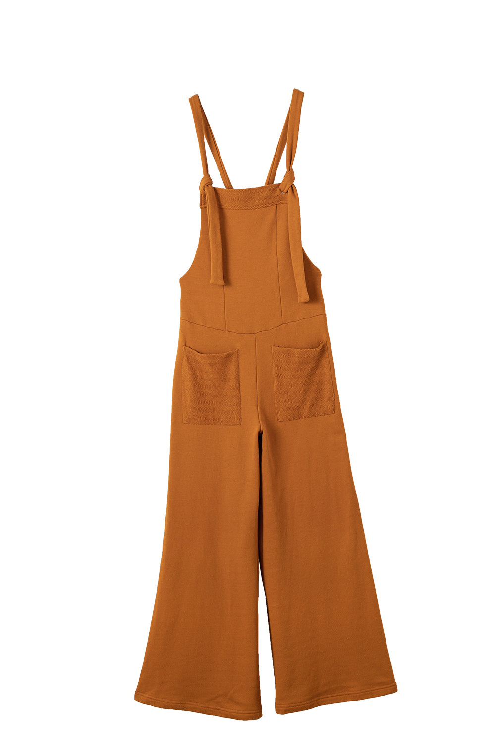 Knotted Straps Patch Pocket Wide Leg Jumpsuit | Brown