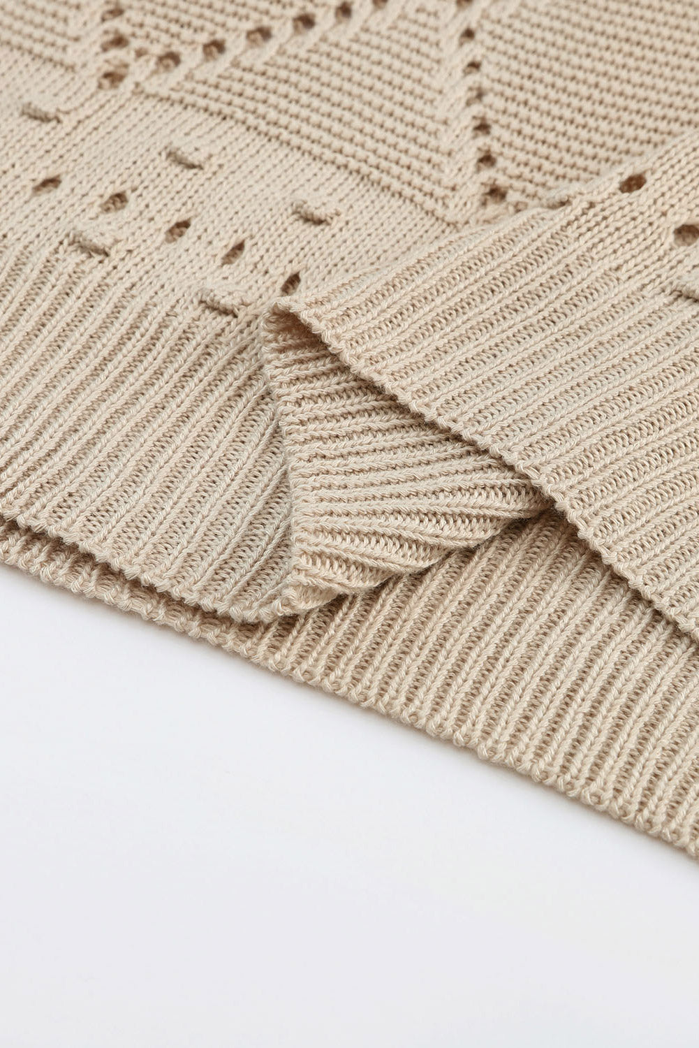 Pointelle Knit Short Dolman Sleeve Sweater Top | Khaki