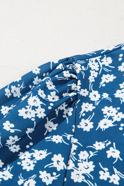 Ditsy Floral Print Lantern Sleeve Blouse | Blue