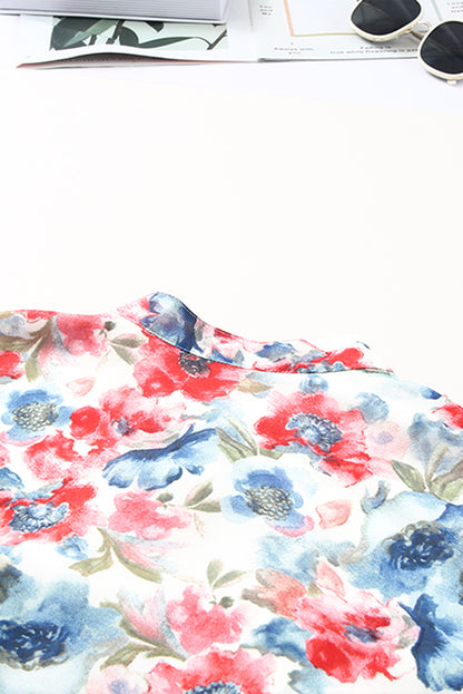 Vintage Floral Print Drawstring Flowy Dress | Sky Blue